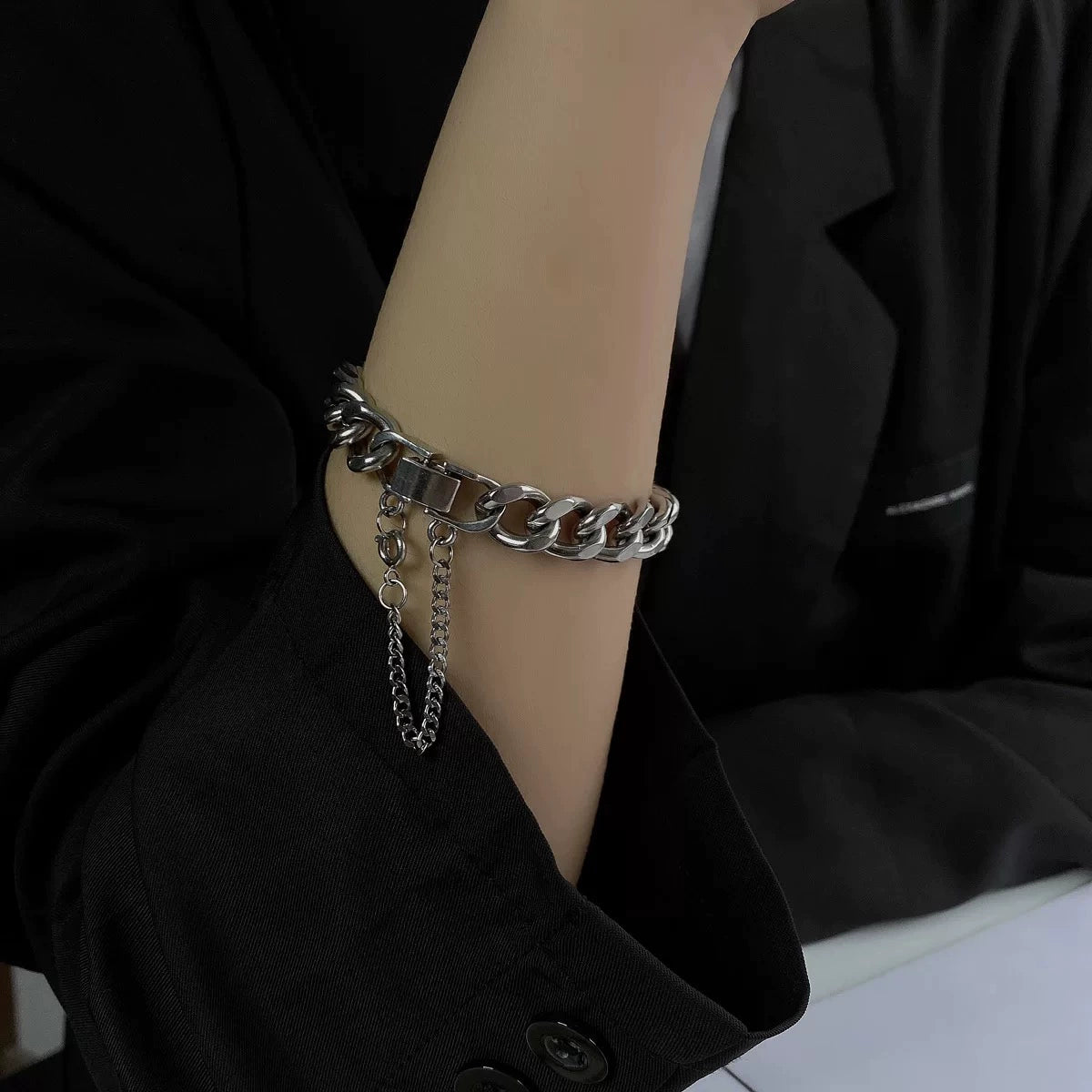 Caimou Cuban Link Chain Bracelet Ins Special-Interest Design Cold Style Men's Trendy Minimalist Women's Fancy Couples Bracelet Cool