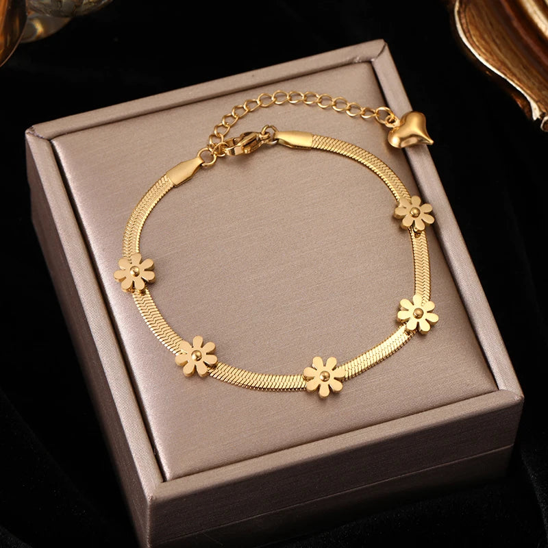 316L Stainless Steel Gold Color Bracelet for Women Simple Style Link Chain Bangle Trendy Fashion Non-fading Jewelry Gift