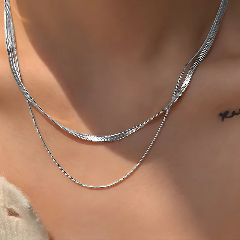 Delicate Double Layer Thin Snake Chain Necklace for Women Sexy Gold Color Cool Clavicle Chain Necklace Aesthetic Y2k Jewelry