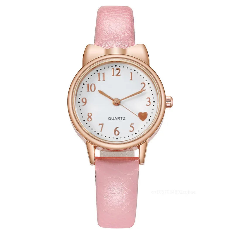 2024 Fashion Women Watch Cute Love Digital Dial Female Student Quartz Watches Leather Strap Bracelet+Watch Set Gift Relojes