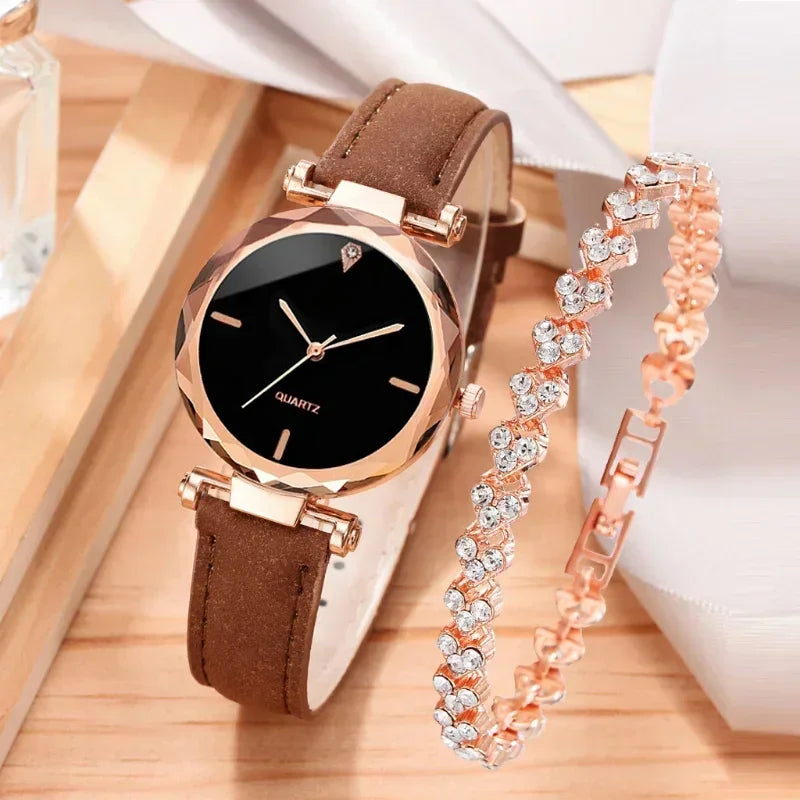 2PCS Set Luxury Watch Women Bracelet Rhinestone Fashion Wristwatch Female Casual Ladies Watches Bracelet Set Clock