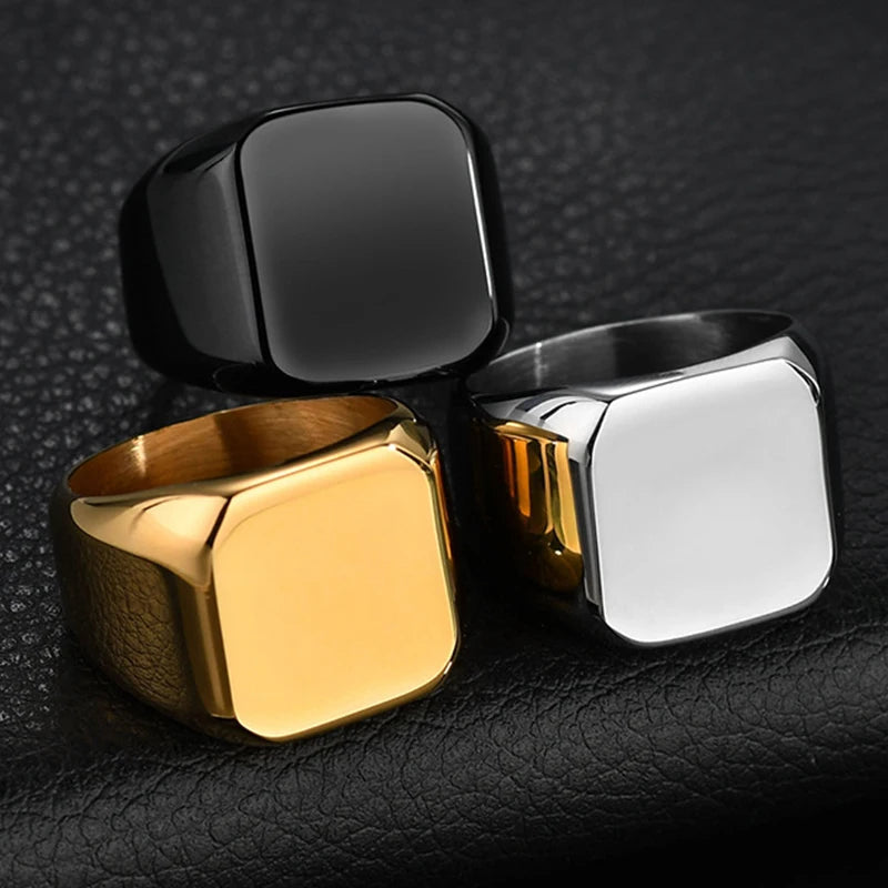 14MM Smooth Men's Gold Rock Punk Stainless Steel Rings Cool Fashion Individuality Signet Ring for Men Party Jewelry Wholesale