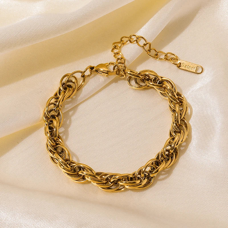 316L Stainless Steel Gold Color Bracelet for Women Simple Style Link Chain Bangle Trendy Fashion Non-fading Jewelry Gift