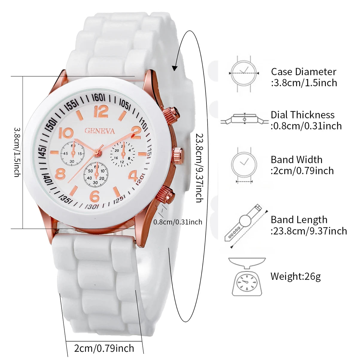 2pcs/set Women Fashion Silicone Band Quartz Watch with Diamond Bracelet