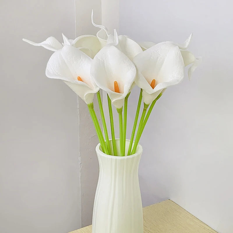 5/10Pcs Real Touch Calla Lily Artificial Flowers White Wedding Bouquet Bridal Shower Party Home Flower Decoration Fake Flower