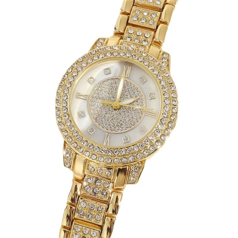 5PCS Women Watch Luxury Elegant Alloy Watch Crystal Wristwatch for Ladies Gift Quartz Watch Alloy Rhinestone Bracelet Montres