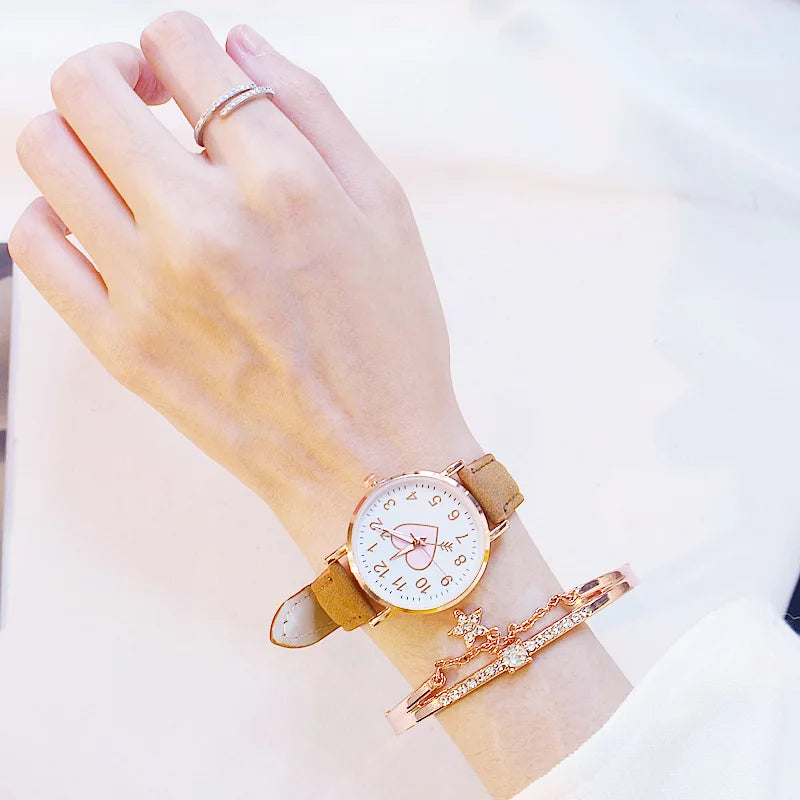New Cute Heart-shaped Dial Children's Female Watch Female Student Fashion Watch Simple Girl Girlfriend orologio donna