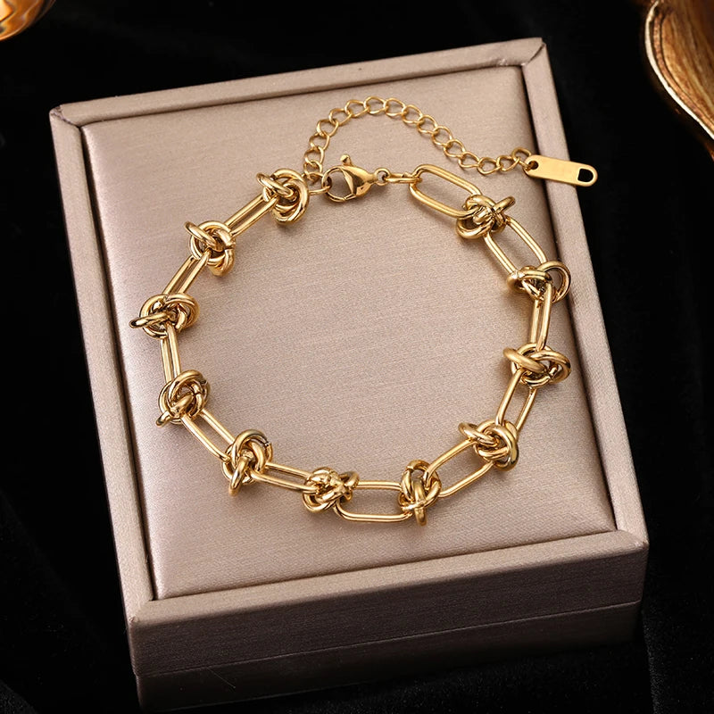 316L Stainless Steel Gold Color Bracelet for Women Simple Style Link Chain Bangle Trendy Fashion Non-fading Jewelry Gift