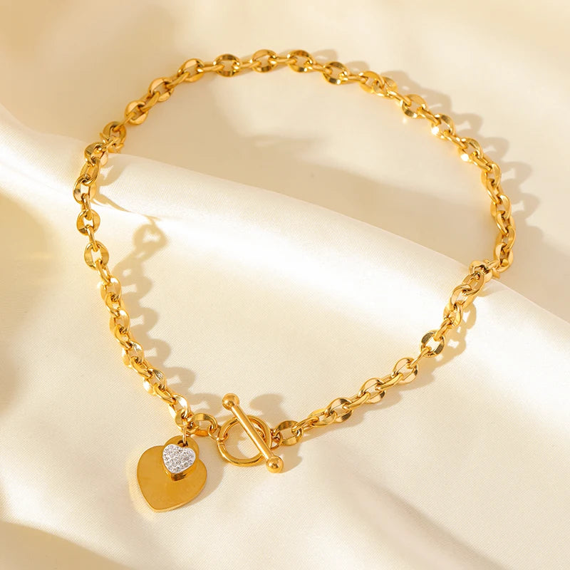 EILIECK 316L Stainless Steel Heart Love Pendant Necklace For Women Fashion 18K Gold Plated Neck Chain Waterproof Jewelry Gift