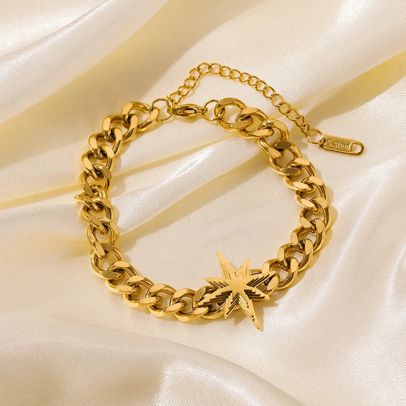 316L Stainless Steel Gold Color Bracelet for Women Simple Style Link Chain Bangle Trendy Fashion Non-fading Jewelry Gift