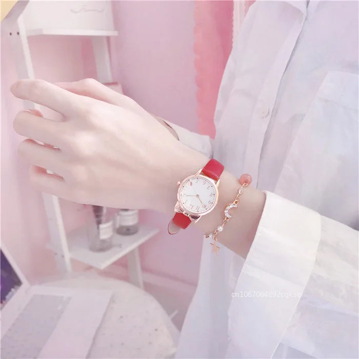2024 Fashion Women Watch Cute Love Digital Dial Female Student Quartz Watches Leather Strap Bracelet+Watch Set Gift Relojes