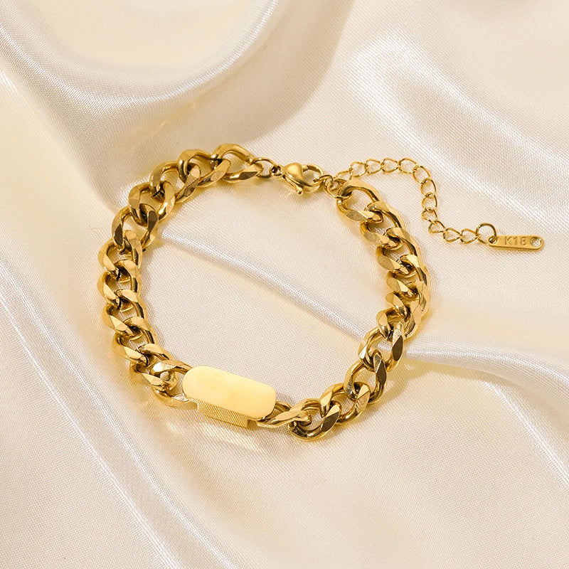 316L Stainless Steel Gold Color Bracelet for Women Simple Style Link Chain Bangle Trendy Fashion Non-fading Jewelry Gift