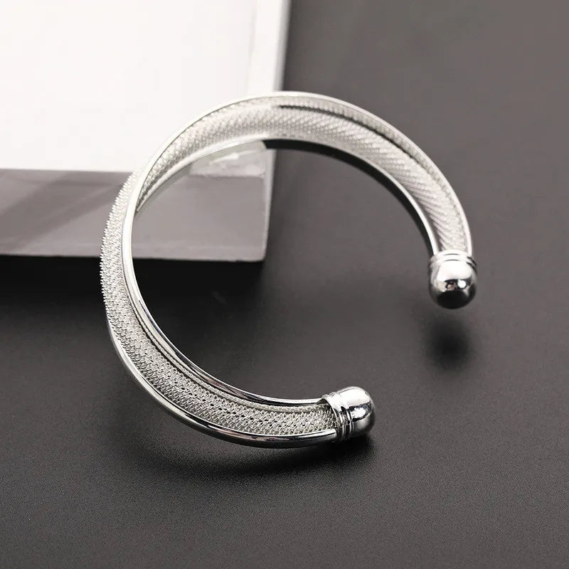 925 Sterling Silver Fashion Jewelry Large Reticulated Bracelet Women Bangle Wedding Engagement Jewelry
