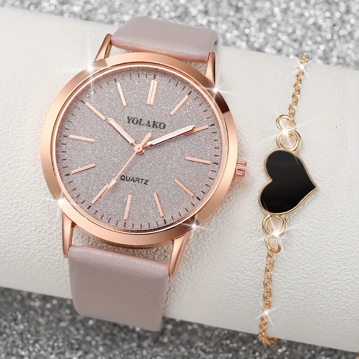 2PCS/Set Shiny Fashion Womens Watch & Bracelet Duo - Stylish Quartz Analog Timepiece with Durable PU Leather
