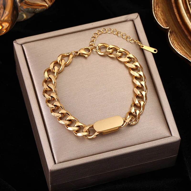 316L Stainless Steel Gold Color Bracelet for Women Simple Style Link Chain Bangle Trendy Fashion Non-fading Jewelry Gift