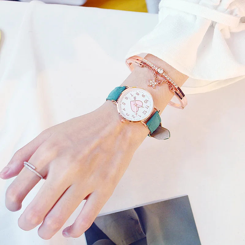 New Cute Heart-shaped Dial Children's Female Watch Female Student Fashion Watch Simple Girl Girlfriend orologio donna