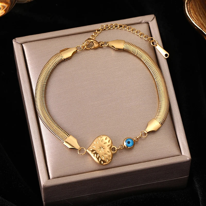 316L Stainless Steel Gold Color Bracelet for Women Simple Style Link Chain Bangle Trendy Fashion Non-fading Jewelry Gift