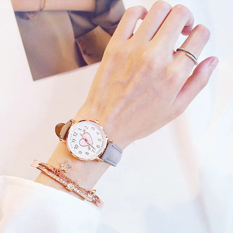 New Cute Heart-shaped Dial Children's Female Watch Female Student Fashion Watch Simple Girl Girlfriend orologio donna
