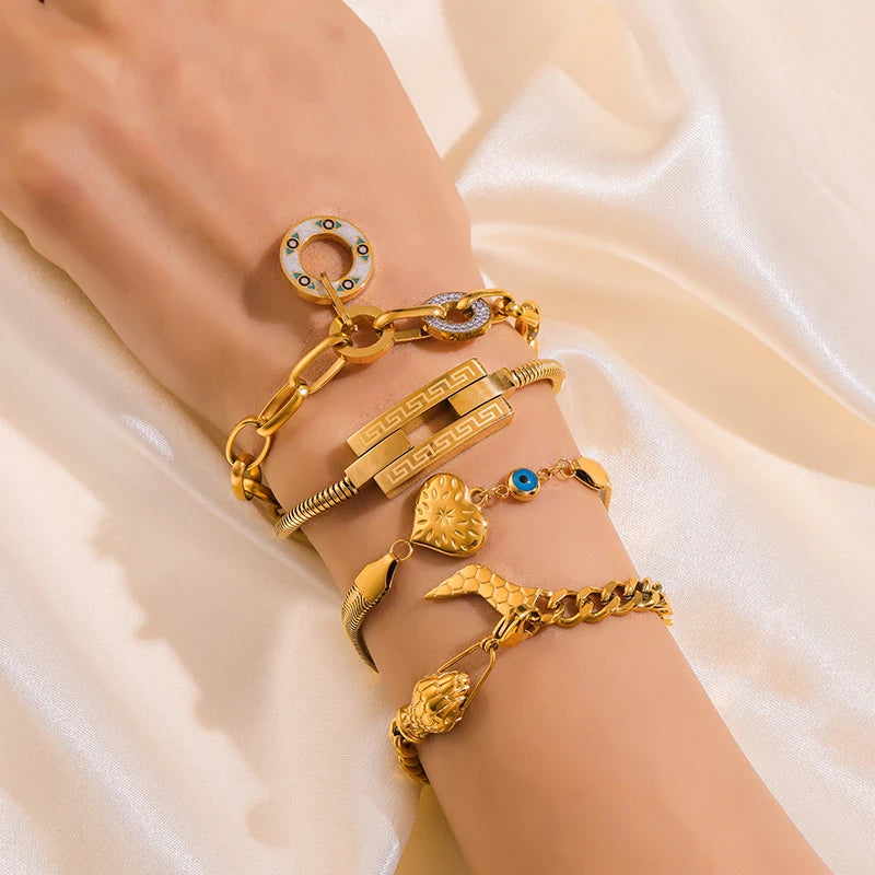 316L Stainless Steel Gold Color Bracelet for Women Simple Style Link Chain Bangle Trendy Fashion Non-fading Jewelry Gift