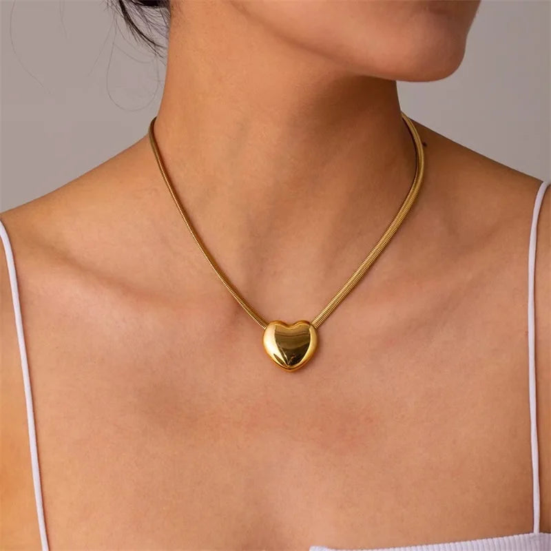 EILIECK 316L Stainless Steel Heart Love Pendant Necklace For Women Fashion 18K Gold Plated Neck Chain Waterproof Jewelry Gift