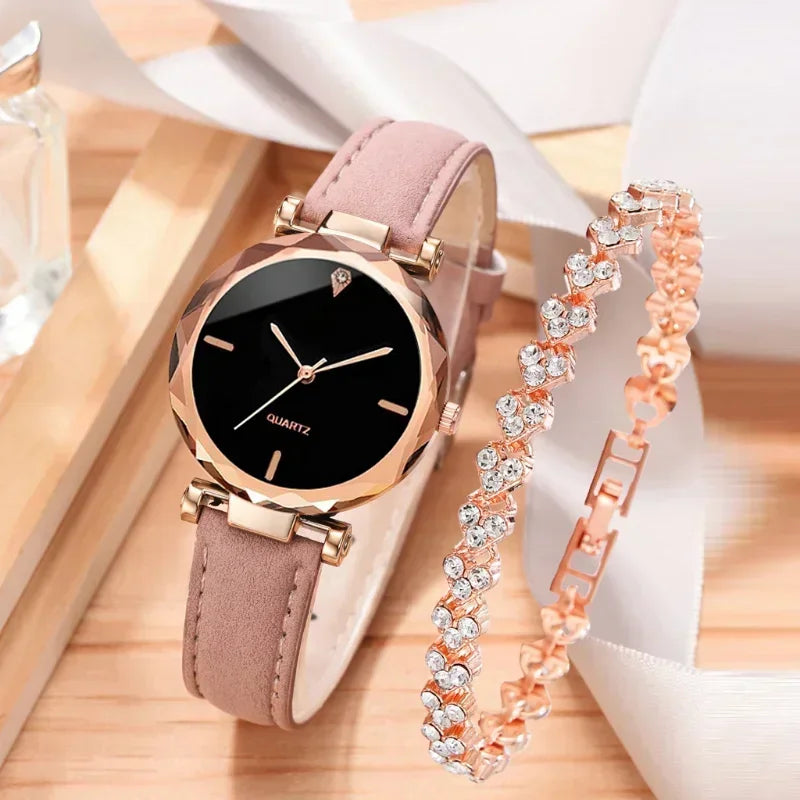 2PCS Set Luxury Watch Women Bracelet Rhinestone Fashion Wristwatch Female Casual Ladies Watches Bracelet Set Clock