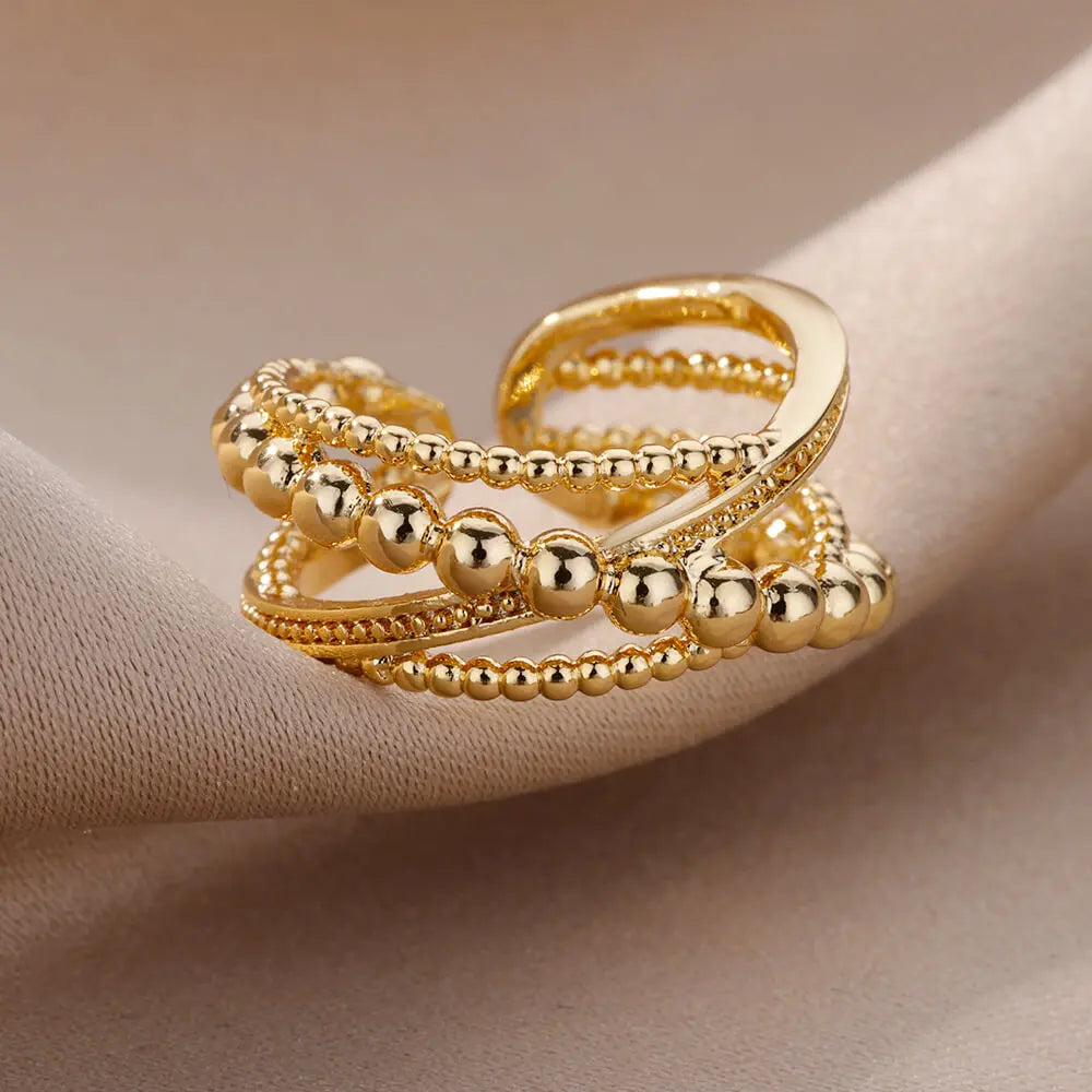 Fashion Gold Color Stainless Steel Rings For Women Chain Hollow Out Crystal Zircon Finger Ring Jewelry 2023 Gift anillos mujer