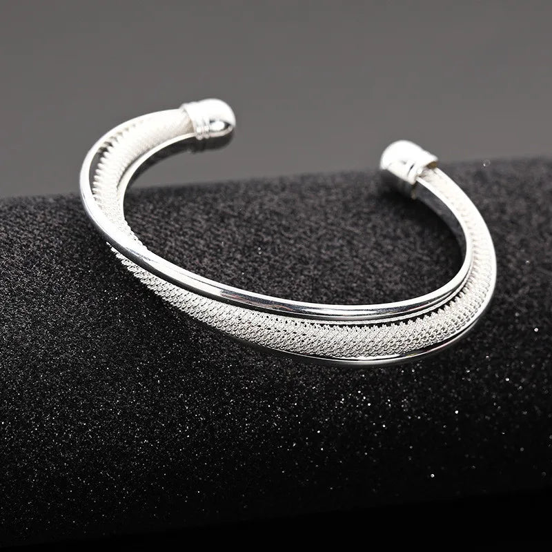 925 Sterling Silver Fashion Jewelry Large Reticulated Bracelet Women Bangle Wedding Engagement Jewelry