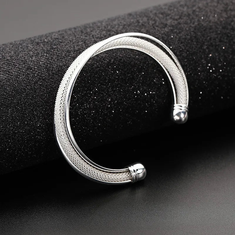 925 Sterling Silver Fashion Jewelry Large Reticulated Bracelet Women Bangle Wedding Engagement Jewelry
