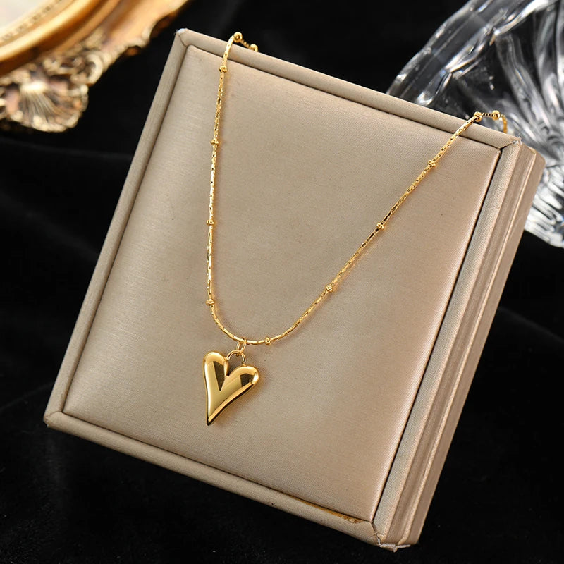 EILIECK 316L Stainless Steel Heart Love Pendant Necklace For Women Fashion 18K Gold Plated Neck Chain Waterproof Jewelry Gift