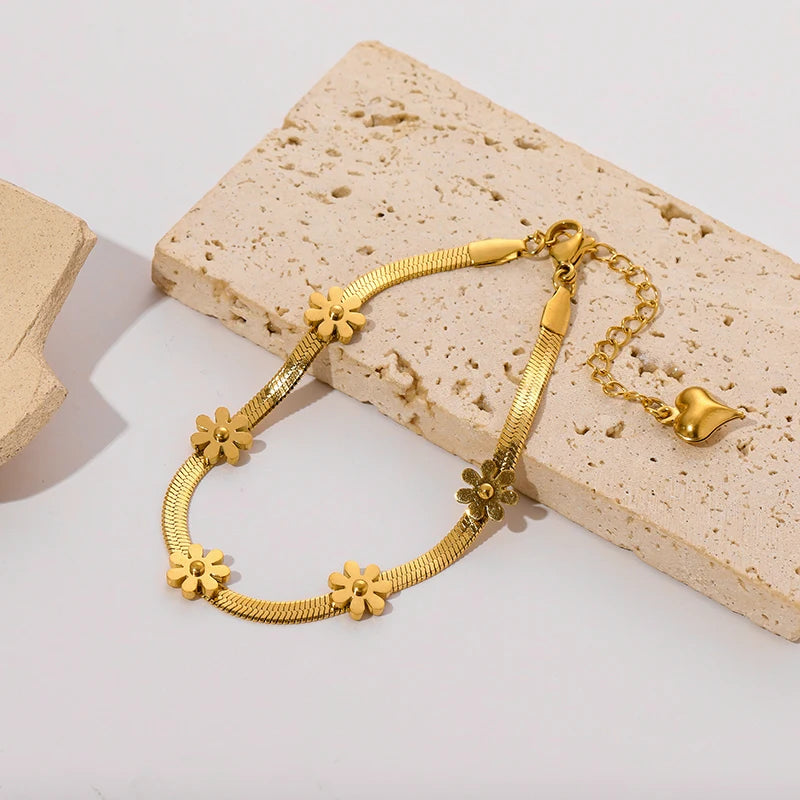 316L Stainless Steel Gold Color Bracelet for Women Simple Style Link Chain Bangle Trendy Fashion Non-fading Jewelry Gift