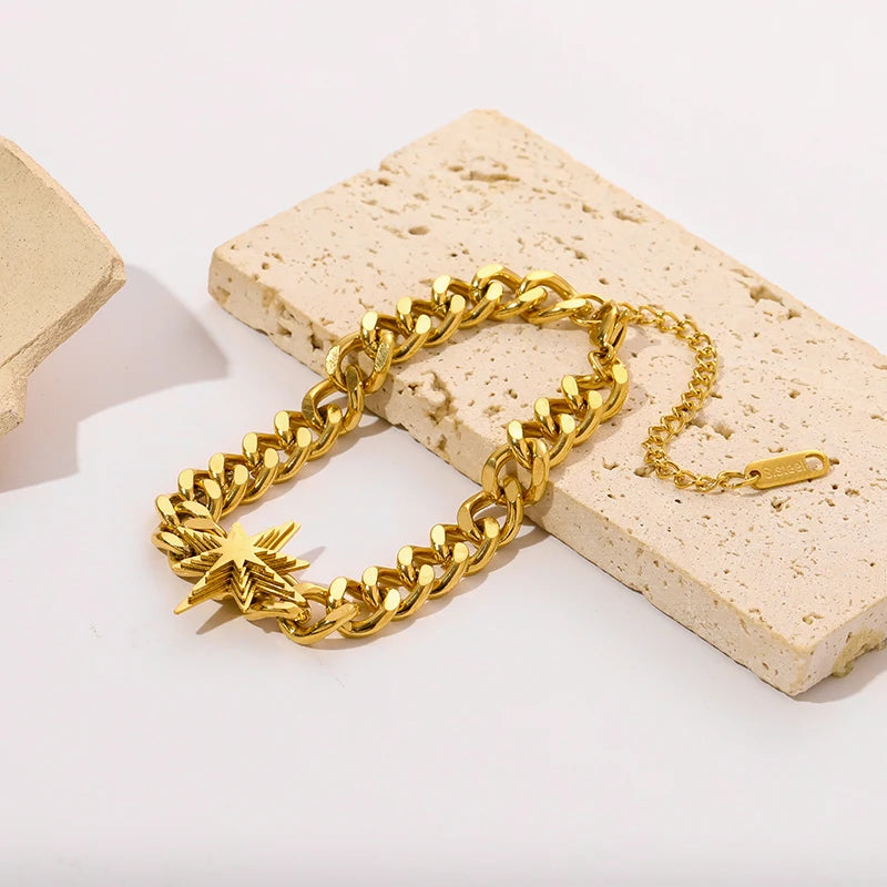 316L Stainless Steel Gold Color Bracelet for Women Simple Style Link Chain Bangle Trendy Fashion Non-fading Jewelry Gift
