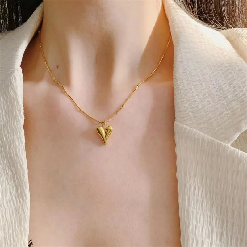 EILIECK 316L Stainless Steel Heart Love Pendant Necklace For Women Fashion 18K Gold Plated Neck Chain Waterproof Jewelry Gift