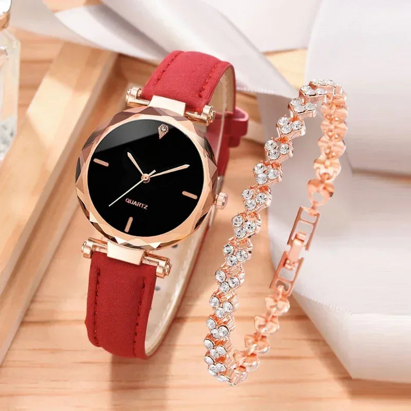 2PCS Set Luxury Watch Women Bracelet Rhinestone Fashion Wristwatch Female Casual Ladies Watches Bracelet Set Clock