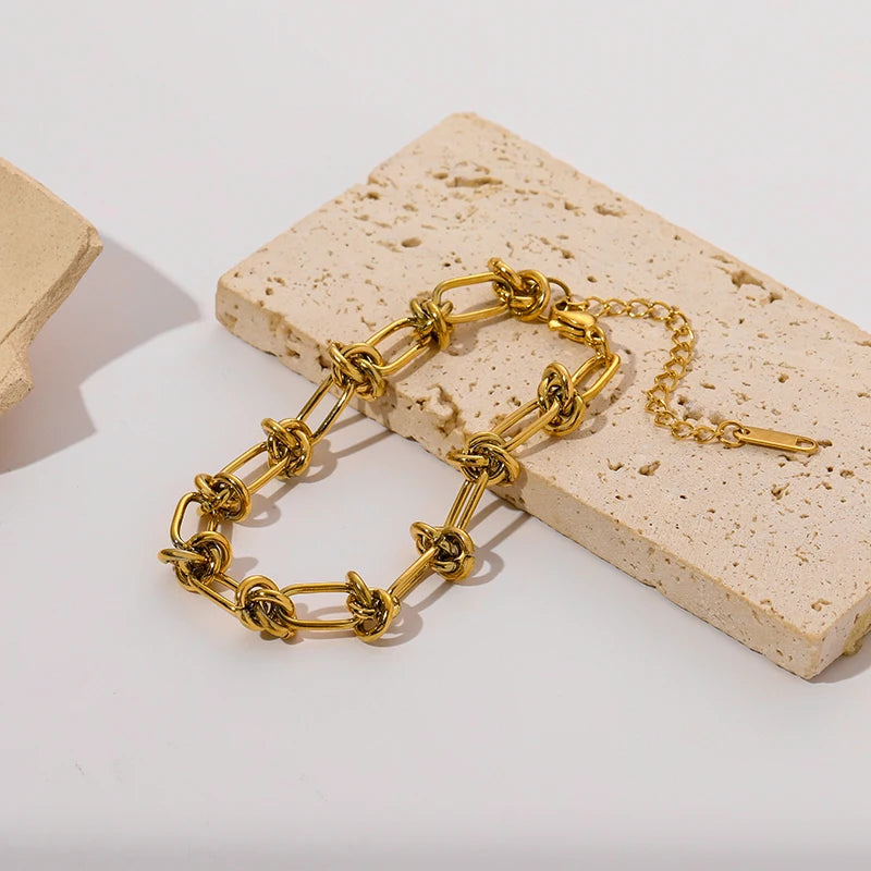 316L Stainless Steel Gold Color Bracelet for Women Simple Style Link Chain Bangle Trendy Fashion Non-fading Jewelry Gift