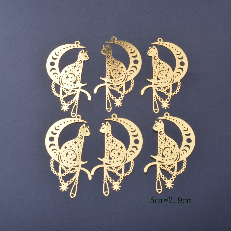 6pcs Gold Color Stainless steel Moon and Cat Charms Brass Pendant Jewelry DIY Handmade