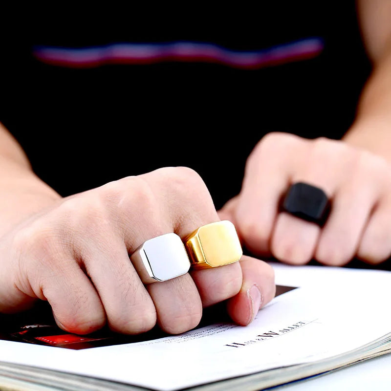 14MM Smooth Men's Gold Rock Punk Stainless Steel Rings Cool Fashion Individuality Signet Ring for Men Party Jewelry Wholesale