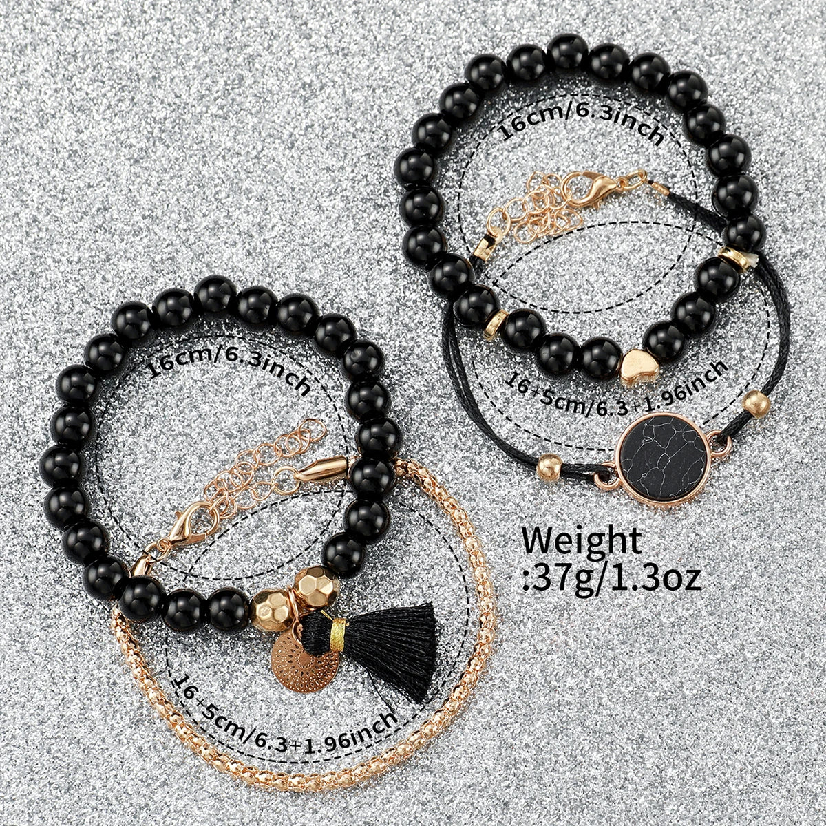 5pcs/set Fashion Women Leather Band Quartz Watch & Beads Bracelet Set