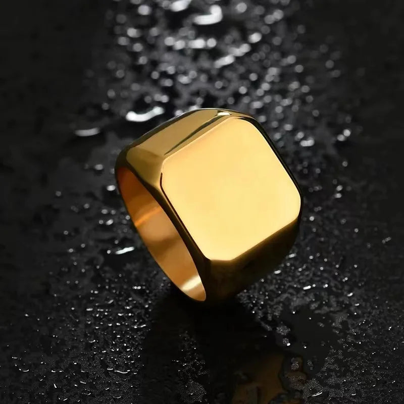 14MM Smooth Men's Gold Rock Punk Stainless Steel Rings Cool Fashion Individuality Signet Ring for Men Party Jewelry Wholesale