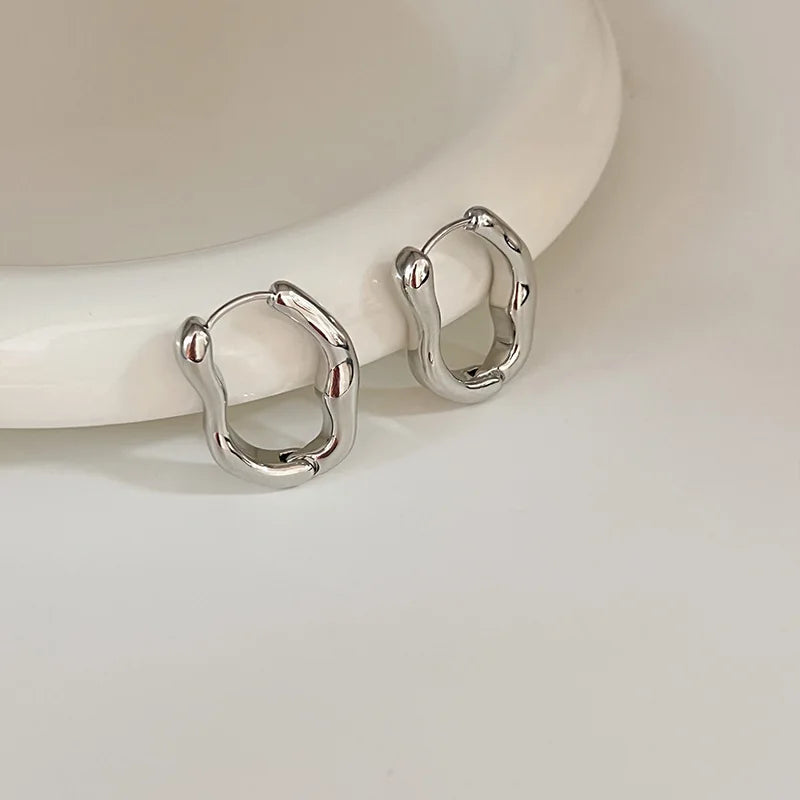 2024 New Smooth Metal Hoop Earrings For Woman Girl Elegant Luxury Korean Simple Jewelry Temperament Girl's Daily Wear earrings