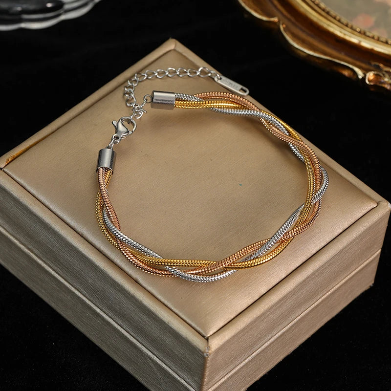 316L Stainless Steel Gold Color Bracelet for Women Simple Style Link Chain Bangle Trendy Fashion Non-fading Jewelry Gift