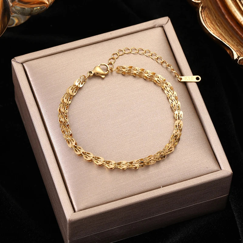 316L Stainless Steel Gold Color Bracelet for Women Simple Style Link Chain Bangle Trendy Fashion Non-fading Jewelry Gift