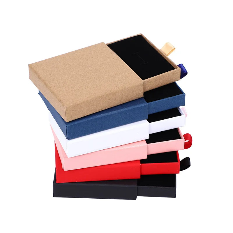 10pcs 8x8x1.7cm Kraft Paper Drawer Travel Jewelry Packaging Box Greeting Card Necklace Bracelet Earrings Gift Organizer Case Box