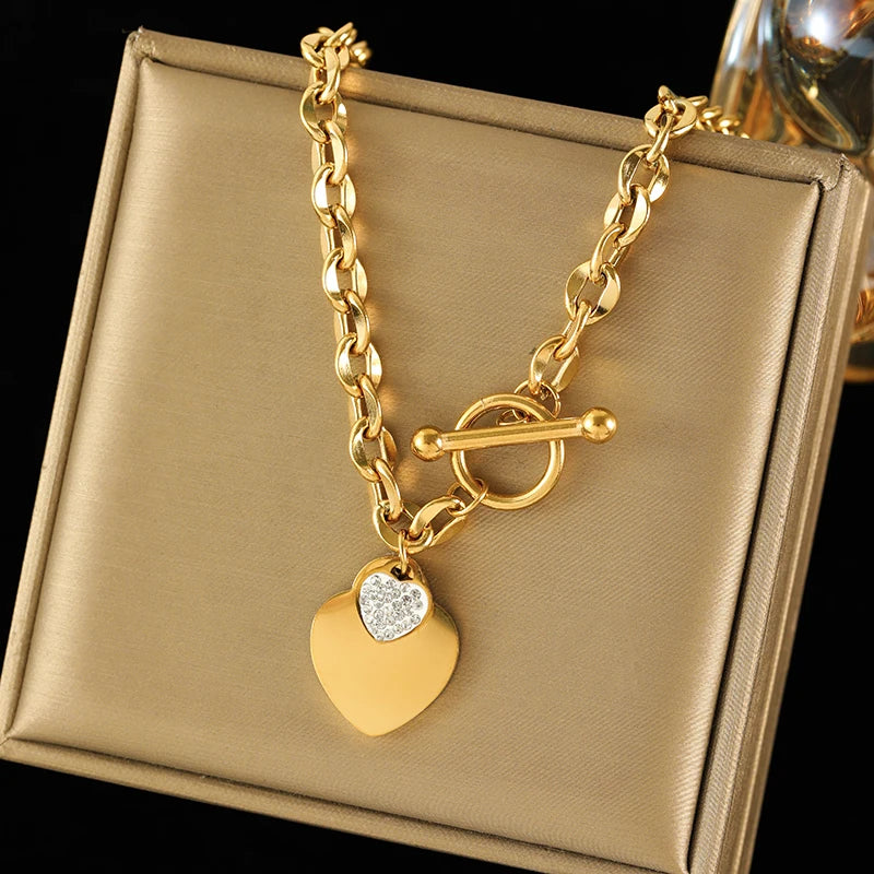 EILIECK 316L Stainless Steel Heart Love Pendant Necklace For Women Fashion 18K Gold Plated Neck Chain Waterproof Jewelry Gift