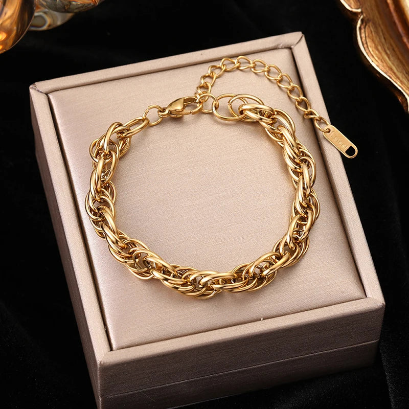 316L Stainless Steel Gold Color Bracelet for Women Simple Style Link Chain Bangle Trendy Fashion Non-fading Jewelry Gift