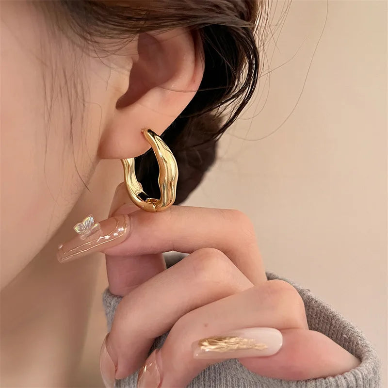 2024 New Smooth Metal Hoop Earrings For Woman Girl Elegant Luxury Korean Simple Jewelry Temperament Girl's Daily Wear earrings
