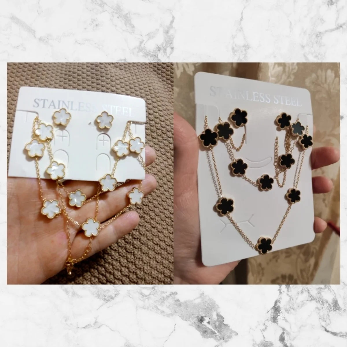 Fashion Flower Necklace Earrings Set Jewelry Women Stainless Steel White Shell Clover Bracelet Jewelry Accessories
