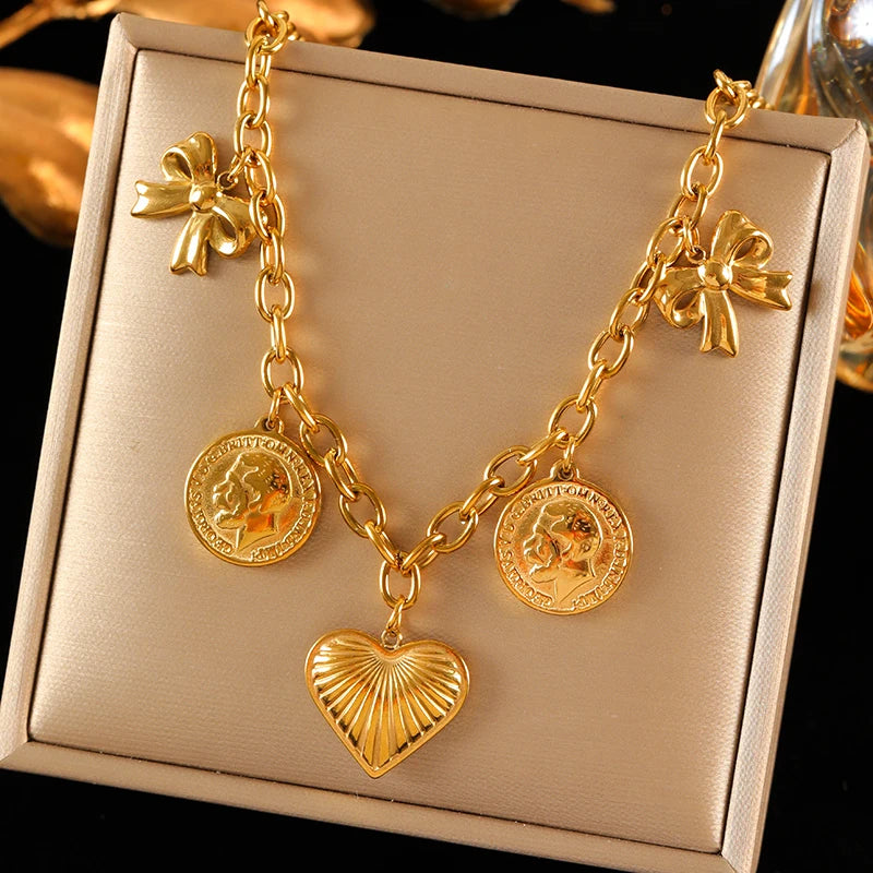 EILIECK 316L Stainless Steel Heart Love Pendant Necklace For Women Fashion 18K Gold Plated Neck Chain Waterproof Jewelry Gift