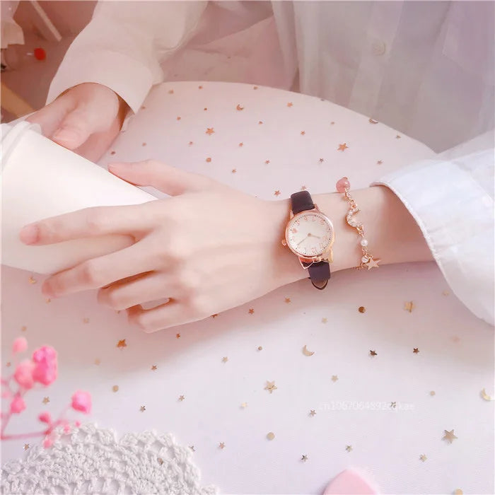 2024 Fashion Women Watch Cute Love Digital Dial Female Student Quartz Watches Leather Strap Bracelet+Watch Set Gift Relojes