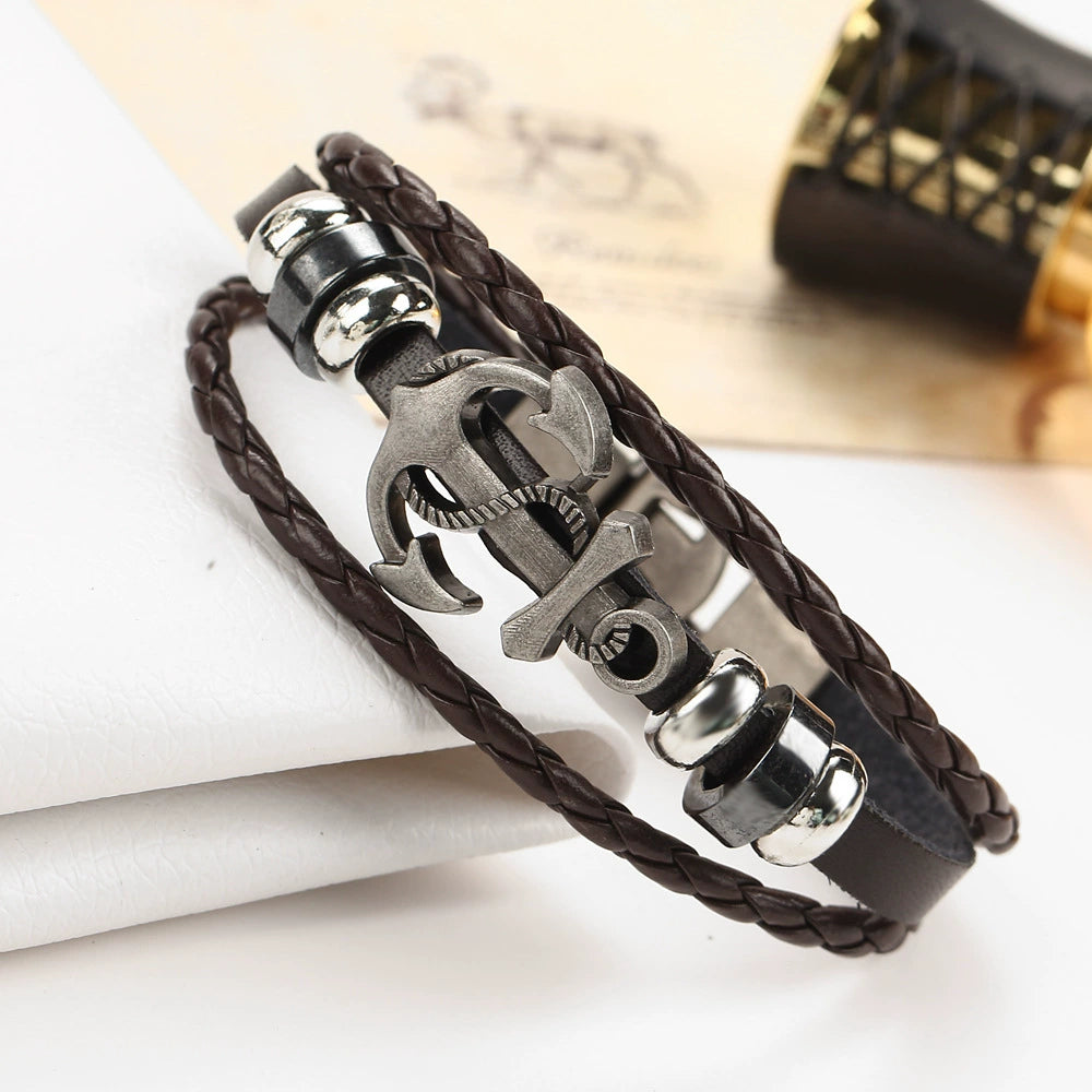 Couples Hand-Linked Bracelet Men Boat Anchor Standard Leather Rope Retro Men's Bracelet Bracelet
