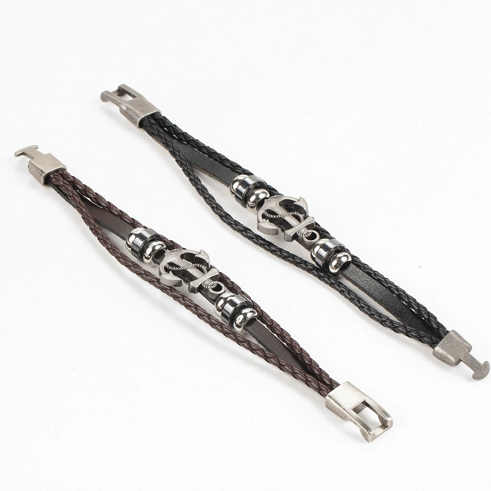 Couples Hand-Linked Bracelet Men Boat Anchor Standard Leather Rope Retro Men's Bracelet Bracelet